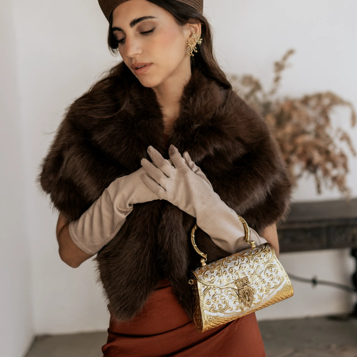Bolso Cofre Asa Oroza Plata y Oro