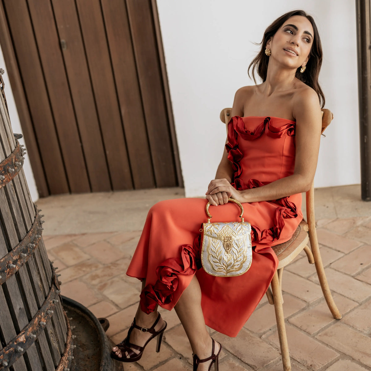 Bolso Cofre Asa Zafira Plata y Oro