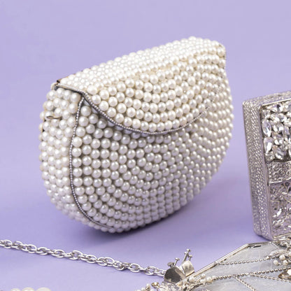 Bolso Cofre Lasian Plata Perlas