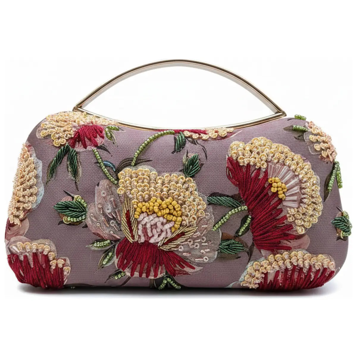 Bolso Curva Asa Brocado Morado, Burdeos y Crema