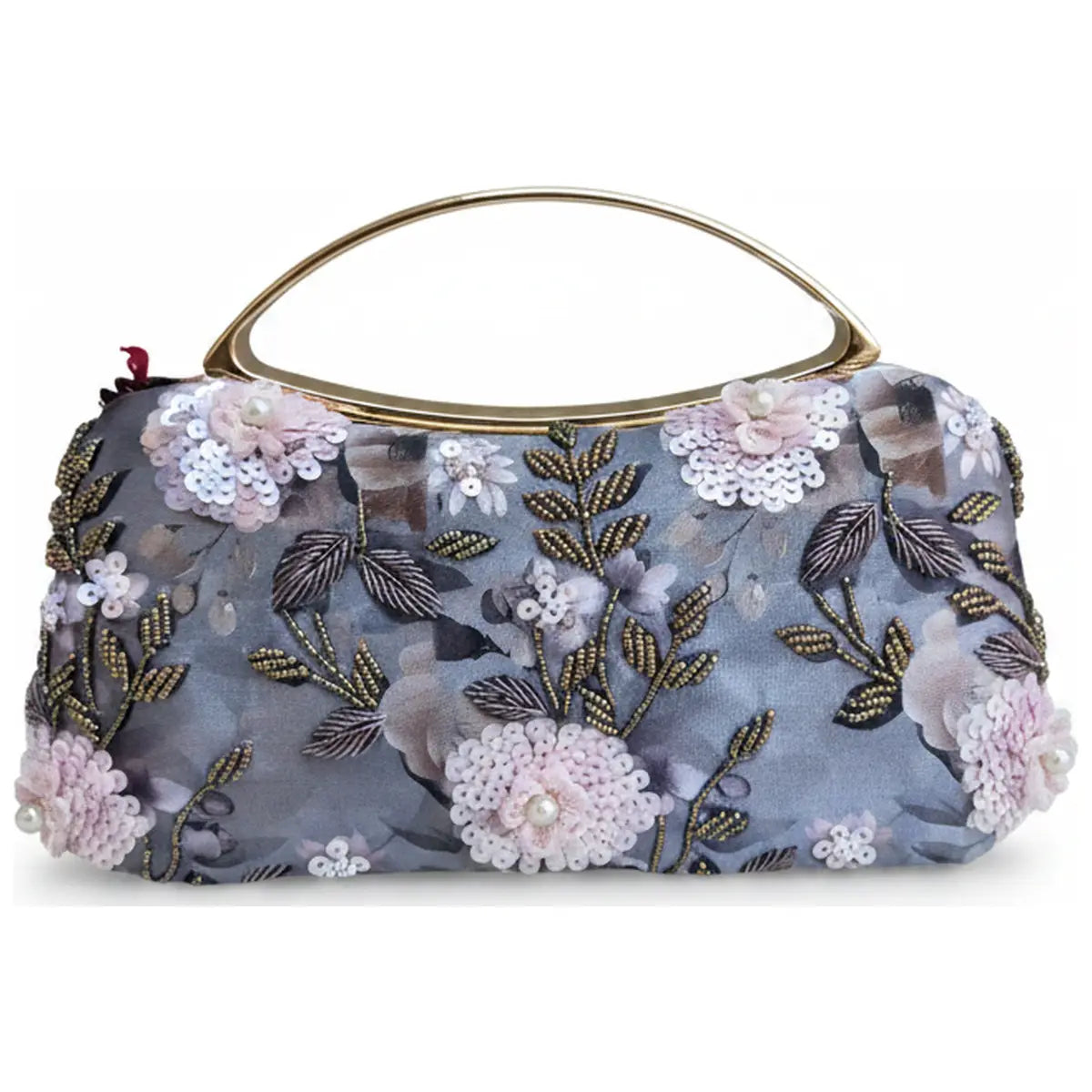 Bolso Curva Asa Brocato Gris y Rosa claro