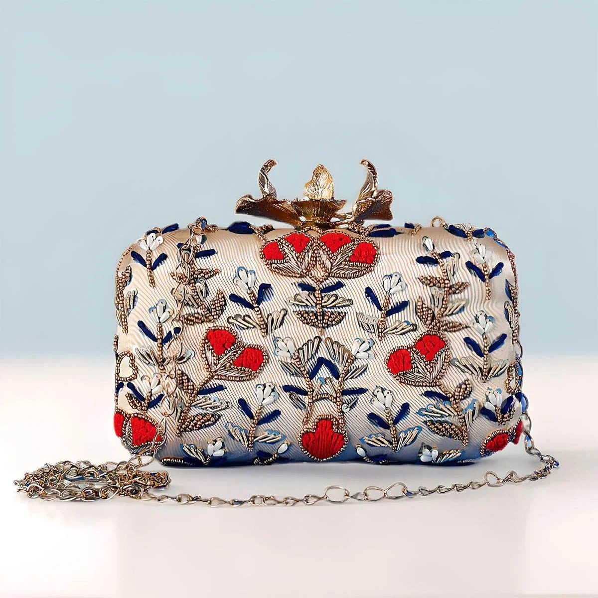 Bolso Flor Garra Abdel Beige. Rojo y Azul