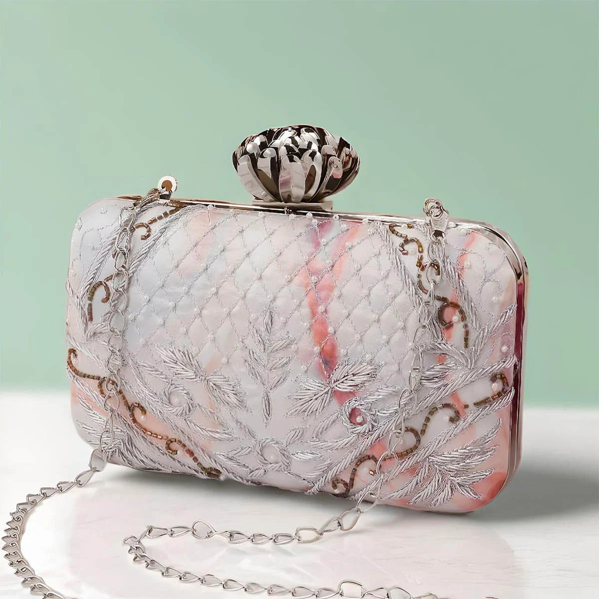 Bolso Loto Rangiroa Plata Gris y Coral