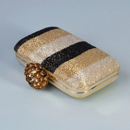 Bolso Loto Shirita Negro, Dorado y Plata