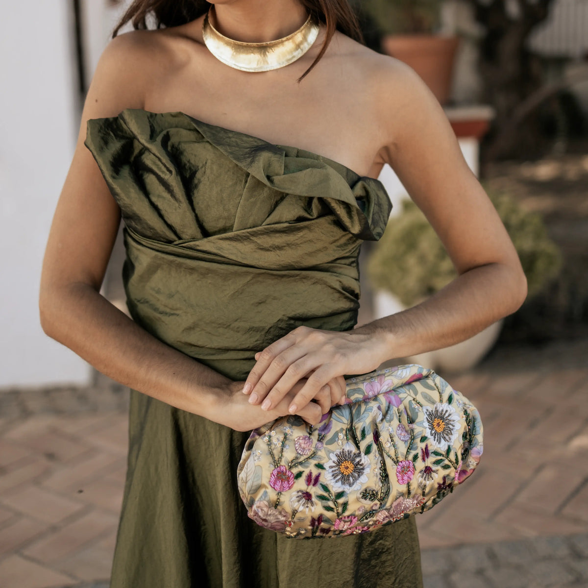 Bolso Nube Joya Edén Amarillo, Rosas y Verde
