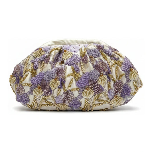 Bolso Nube Joya Violetta Beige, Morado y Dorado