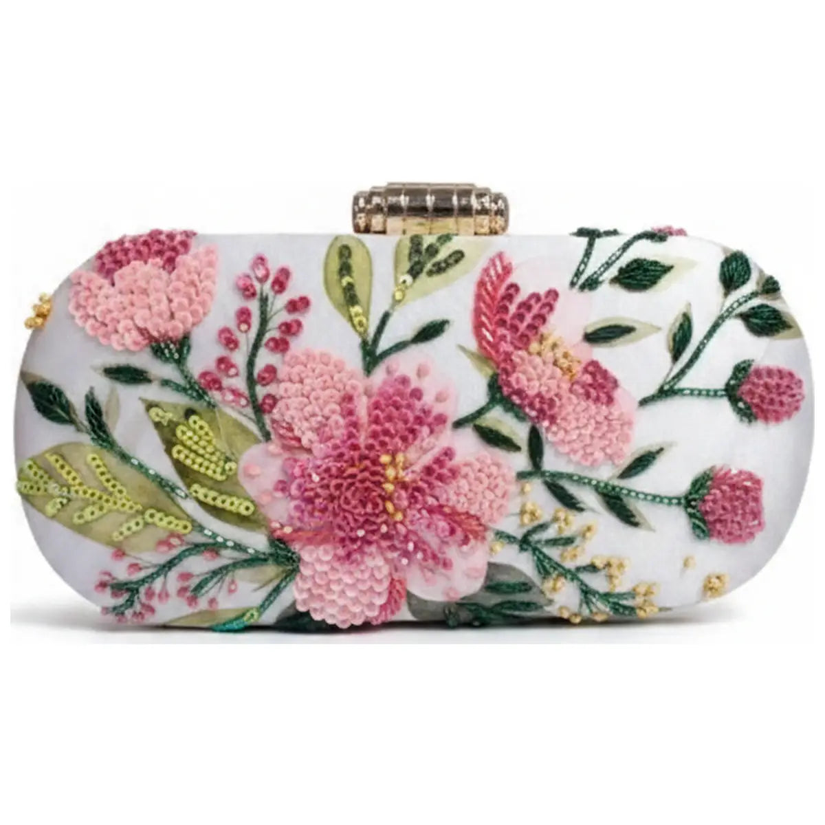 Bolso Ovalado Lennox Floriette Blanco, Rosas y Verde