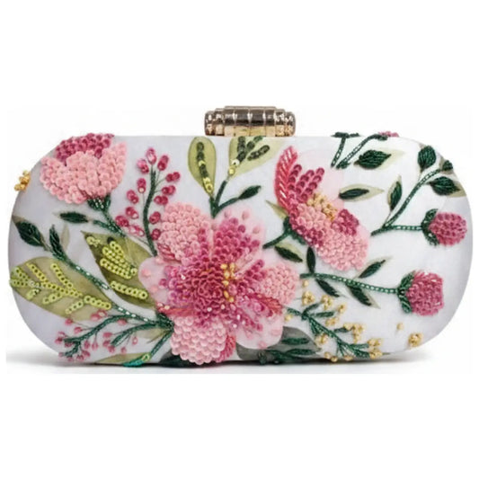 Bolso Ovalado Lennox Floriette Blanco, Rosas y Verde