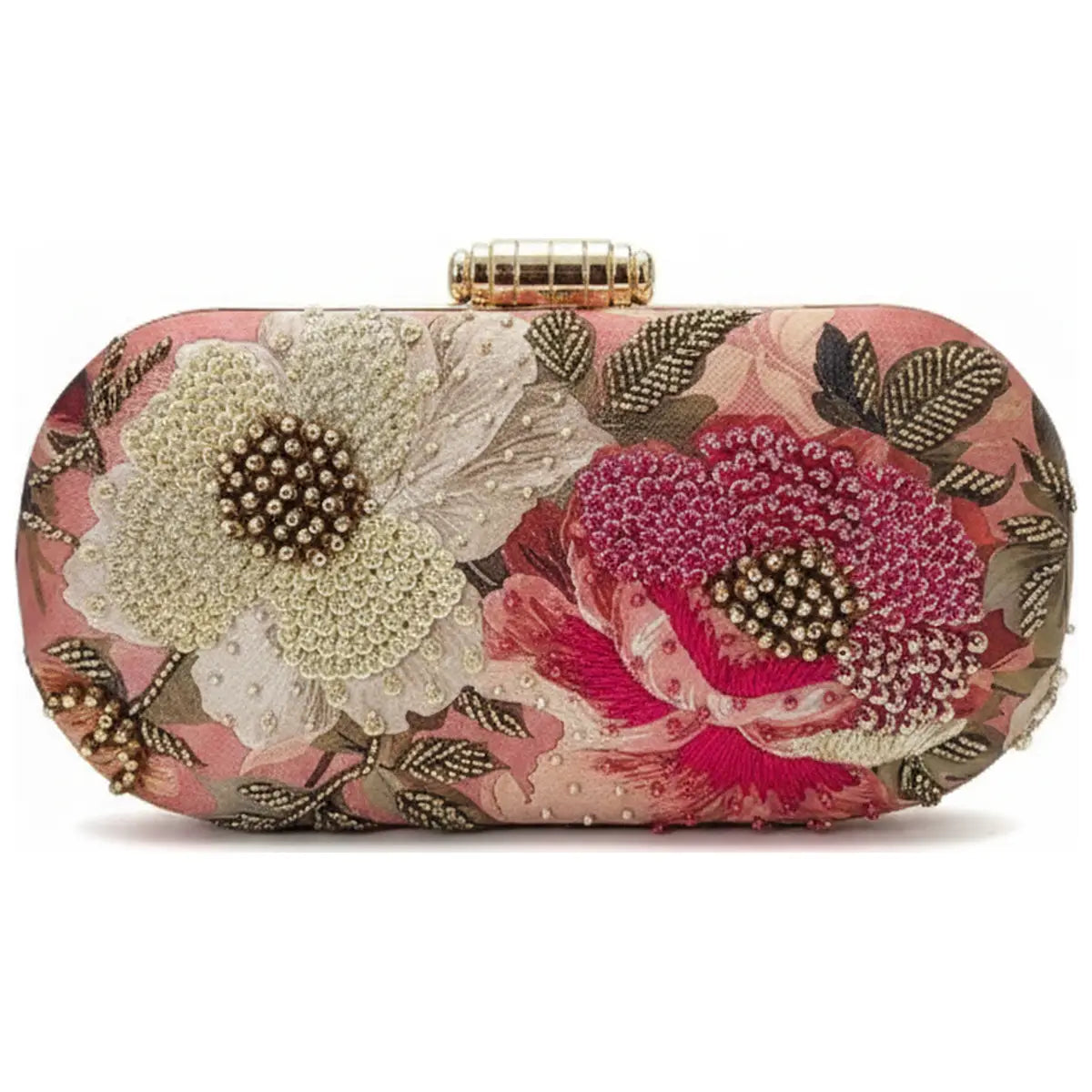 Bolso Ovalado Lennox Luxia Rosas y Beige