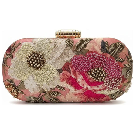 Bolso Ovalado Lennox Luxia Rosas y Beige