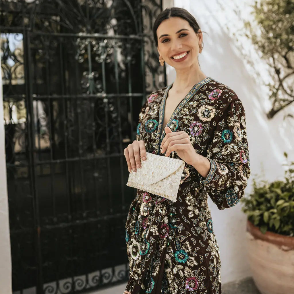 Lira White Mother-of-Pearl Jewel Envelope Handbag