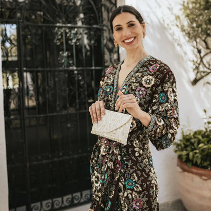 Lira White Mother-of-Pearl Jewel Envelope Handbag