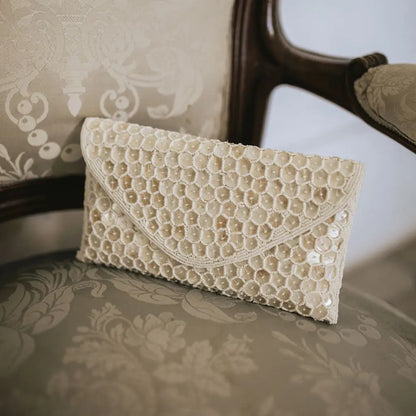Lira White Mother-of-Pearl Jewel Envelope Handbag