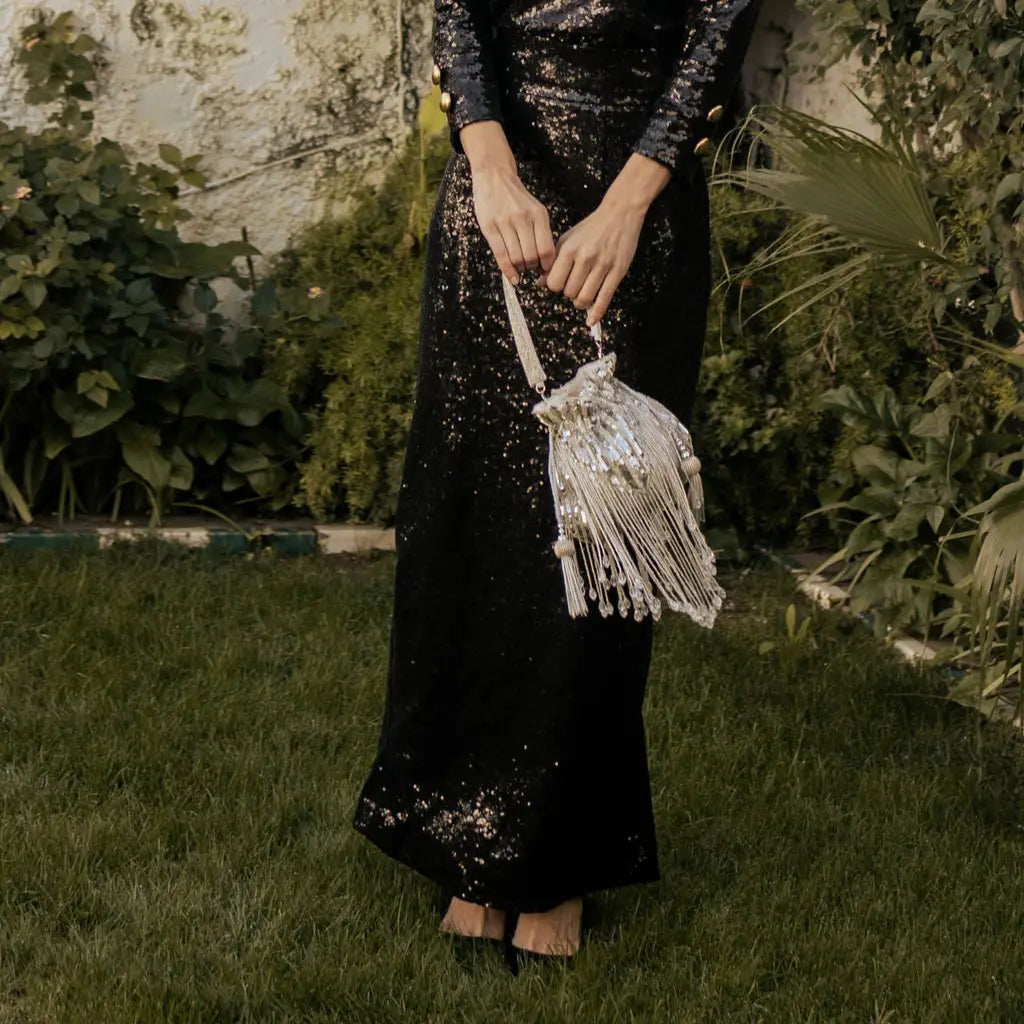 Bombonera Campano Flecos Plateada