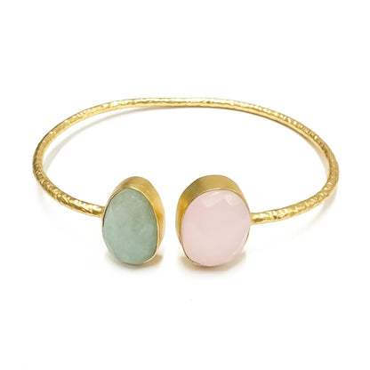 Conjunto Pendientes Neda + Brazalete Caliza Rosa y Verde Agua Amazonita