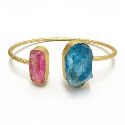 Rough Limestone Bracelet Turquoise Blue and Fuchsia
