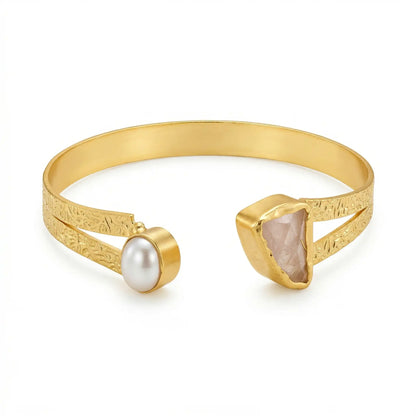 Brazalete Silvana Rosa Cuarzo y Perla