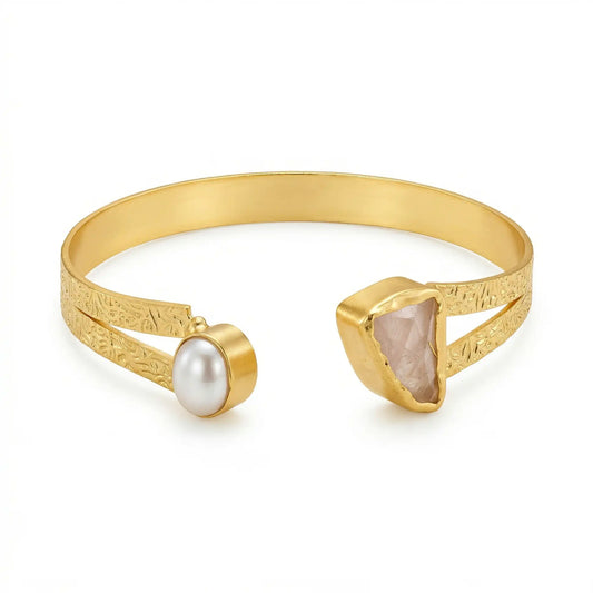 Brazalete Silvana Rosa Cuarzo y Perla
