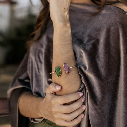 Brazalete Caliza Rough Verde y Morado