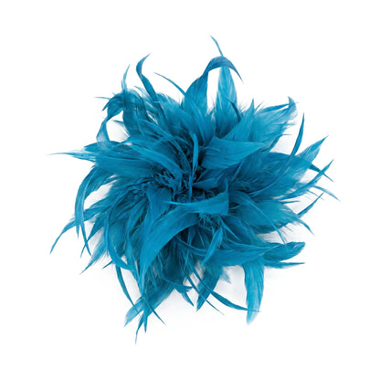 Broche / Tocado Flor Plumas Azul Turquesa
