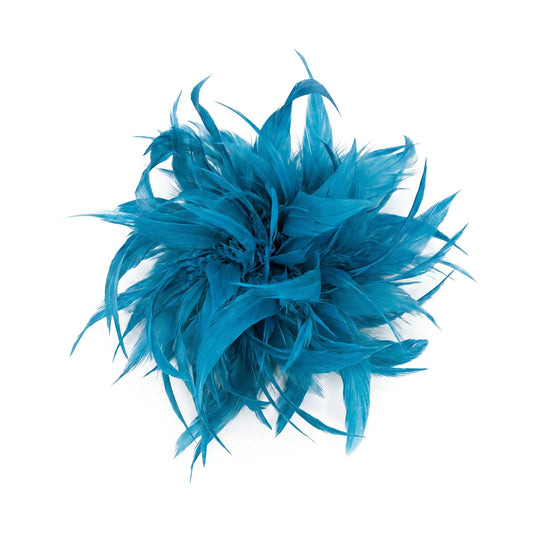Broche / Tocado Flor Plumas Azul Turquesa
