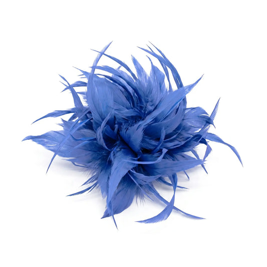 Broche / Tocado Flor Plumas Azul añil claro