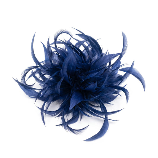 Broche / Tocado Flor Plumas Azul marino