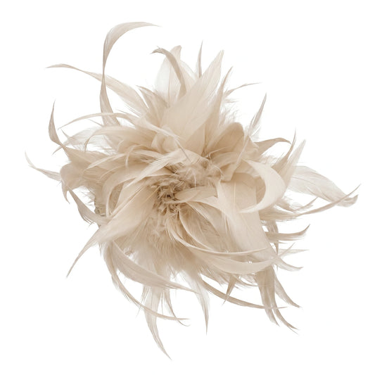 Broche / Tocado Flor Plumas Beige