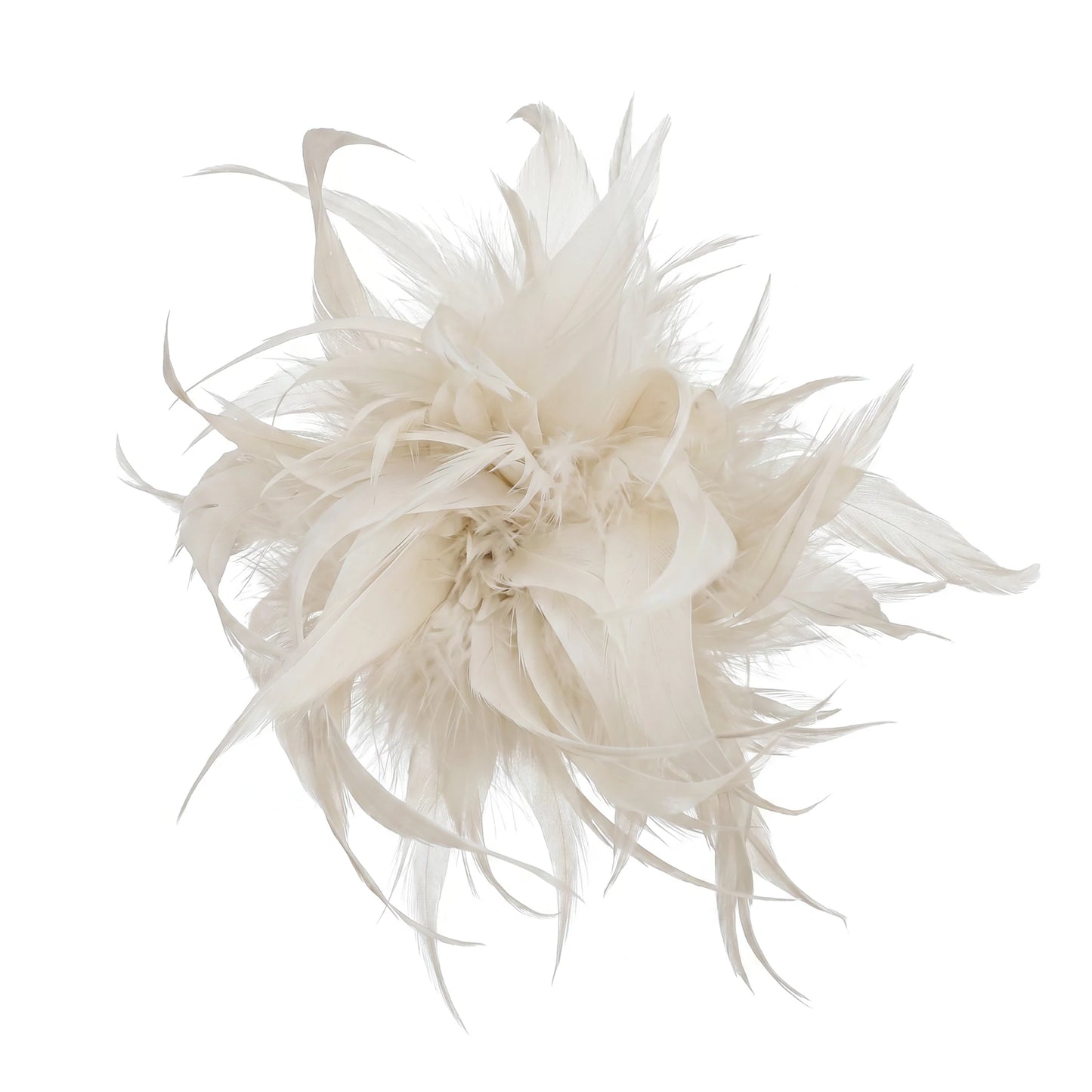 Broche / Tocado Flor Plumas Blanco Crudo