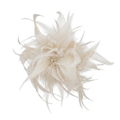 Broche / Tocado Flor Plumas Blanco Crudo