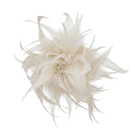 Broche / Tocado Flor Plumas Blanco Crudo