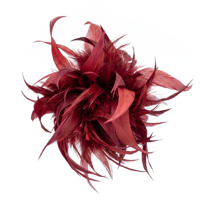 Broche / Tocado Flor Plumas Burdeos