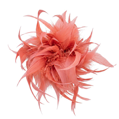 Broche / Tocado Flor Plumas Coral