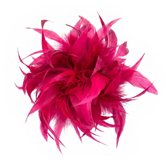 Broche / Tocado Flor Plumas Fucsia