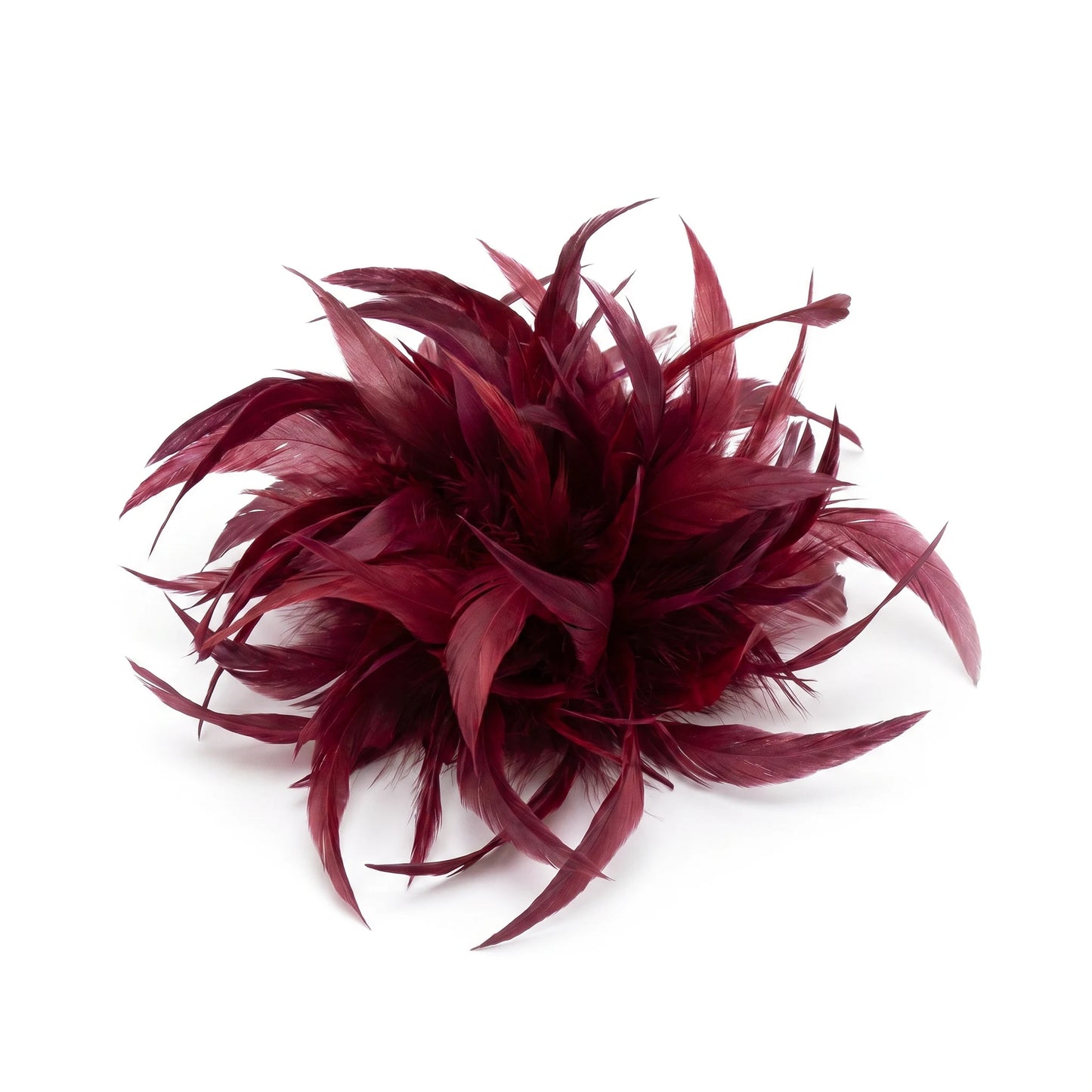 Broche / Tocado Flor Plumas Granate