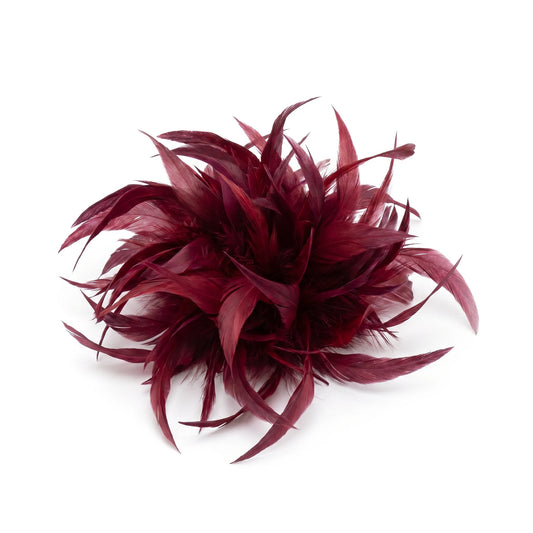 Broche / Tocado Flor Plumas Granate