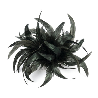Broche / Tocado Flor Plumas Gris