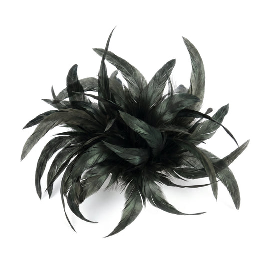 Broche / Tocado Flor Plumas Gris