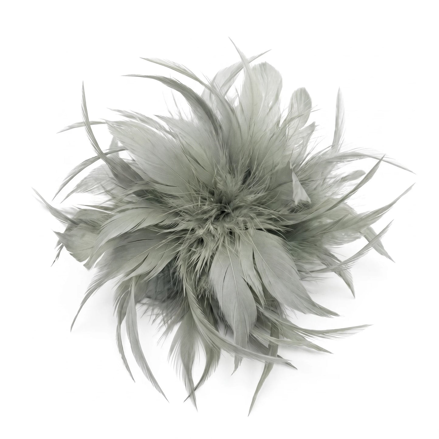 Broche / Tocado Flor Plumas Gris y verde