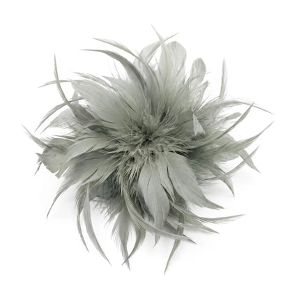 Broche / Tocado Flor Plumas Gris y verde
