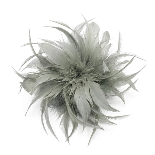 Broche / Tocado Flor Plumas Gris y verde