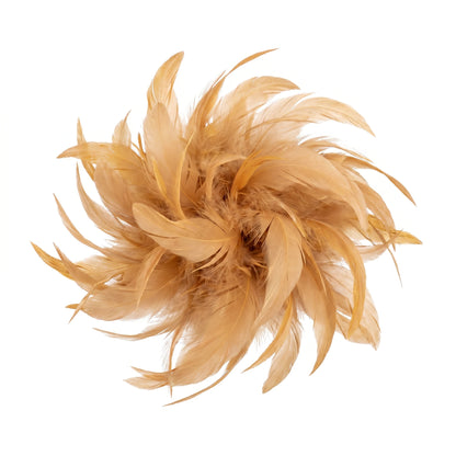 Broche / Tocado Flor Plumas Marrón camel