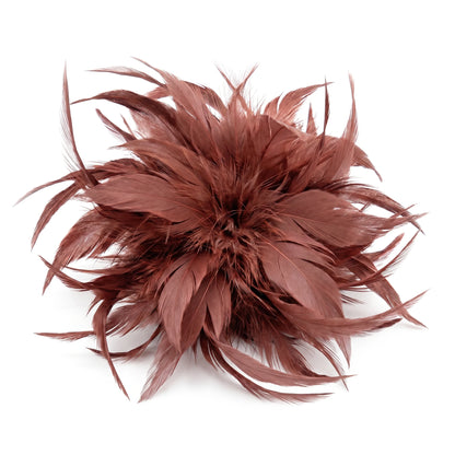 Broche / Tocado Flor Plumas Marrón