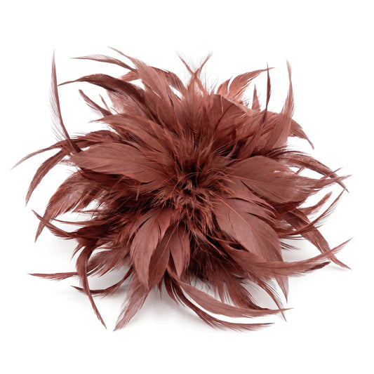 Broche / Tocado Flor Plumas Marrón