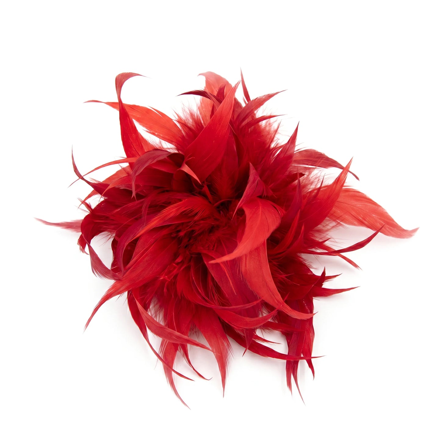 Broche / Tocado Flor Plumas Rojo