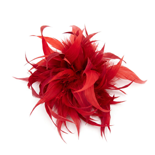 Broche / Tocado Flor Plumas Rojo