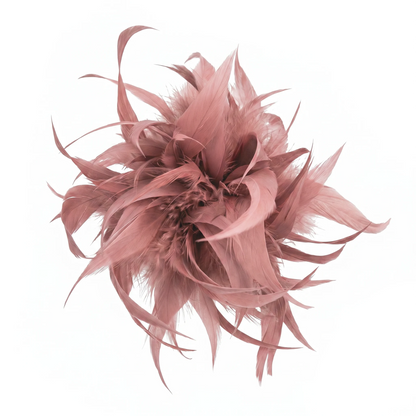 Broche / Tocado Flor Plumas Rosa Palo