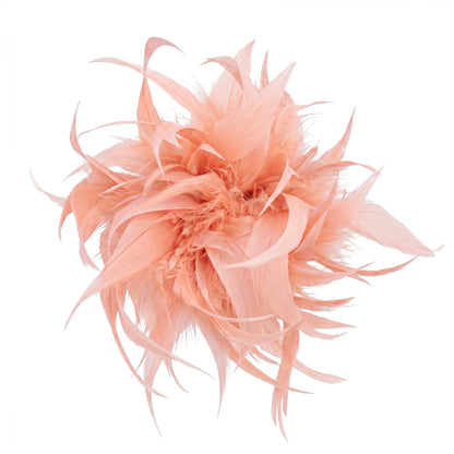 Broche / Tocado Flor Plumas Salmón