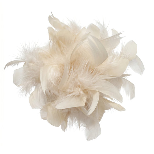 Broche / Tocado Flor Plumas Soft Beige claro