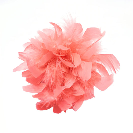 Broche / Tocado Flor Plumas Soft Rosa coral flúor